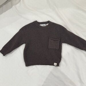 Zara Baby Brown Waffle Knit Crewneck Sweater with Chest Pocket